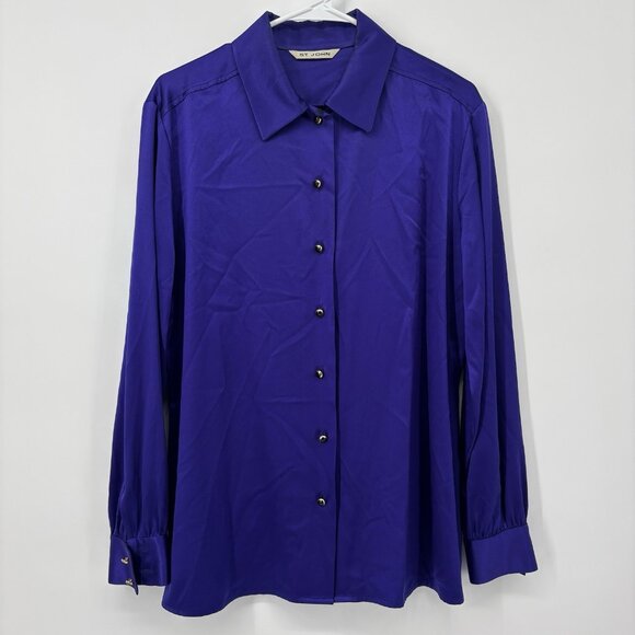 St. John Tops - St John Silk Long Sleeve Button Up Top Purple Womens Size 10 Large Vintage USA